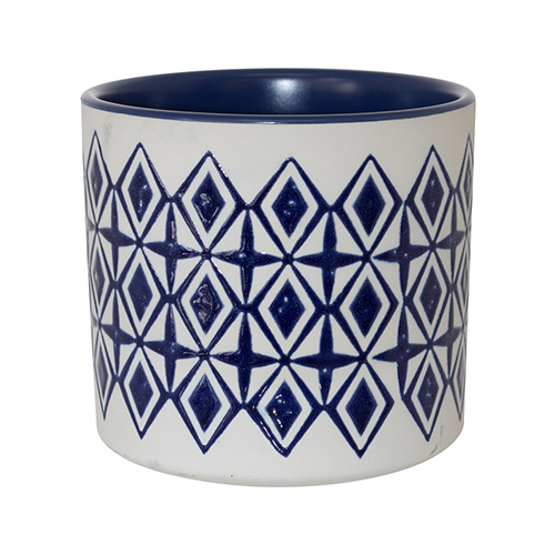 AQUA BLUE/WHITE POT 14CM