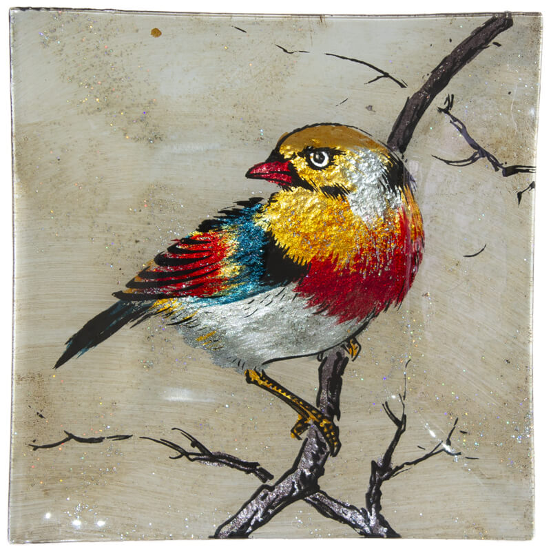 BIRD ON BRANCH SQ PLATE 19X19CM