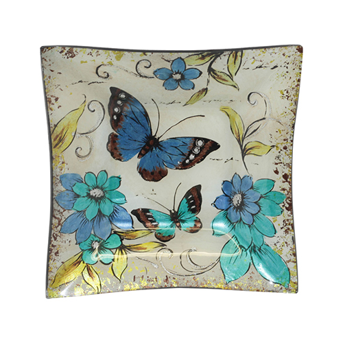 BLUE BUTTERFLY SQ PLATTER 20X20CM