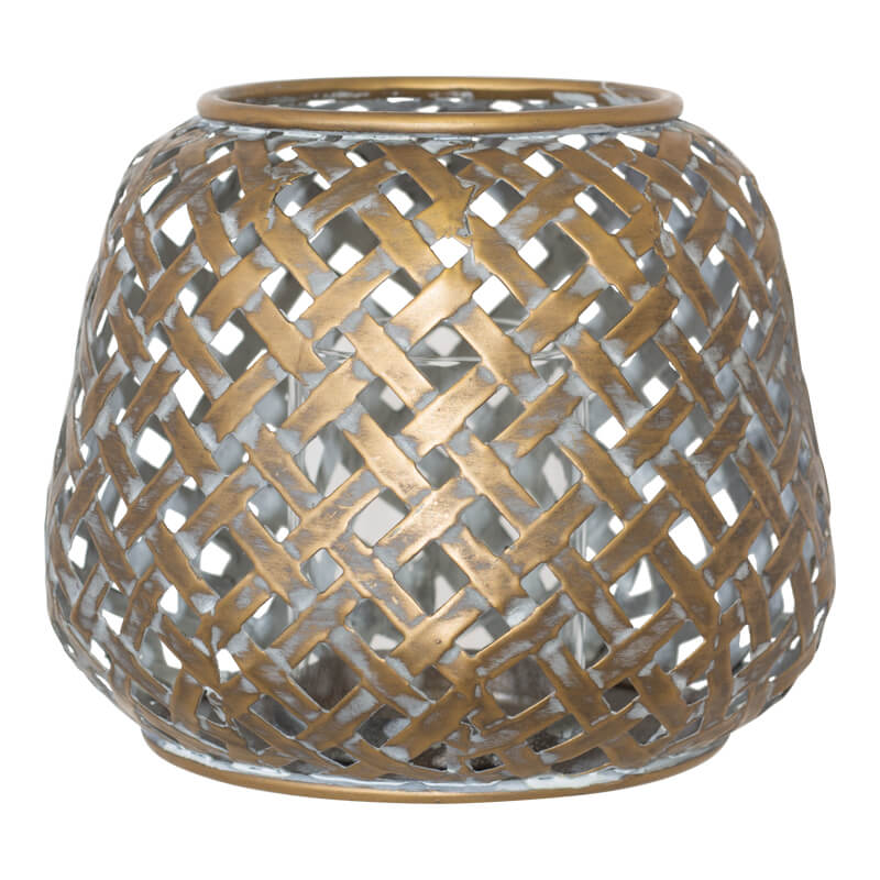 LATTICE VOTIVE 16CM WITH GLASS