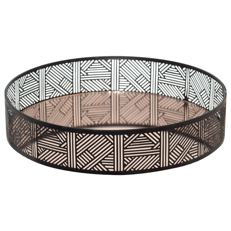 ROSEGOLD/BLACK ROUND TRAY 25CM D