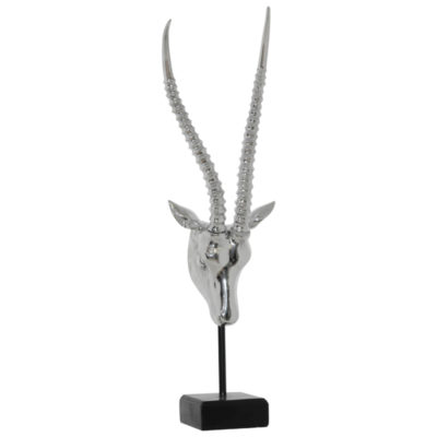 SILVER ANTELOPE HEAD ON PLINTH 78