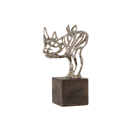 PEWTER RHINO HEAD ON PLINTH 23CM