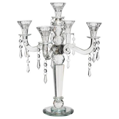CRYSTAL 5 ARM CANDELABRA 42CM