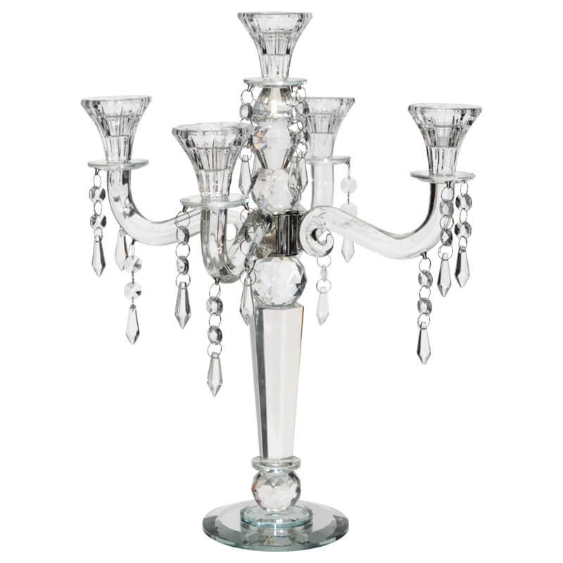 CRYSTAL 5 ARM CANDELABRA 42CM