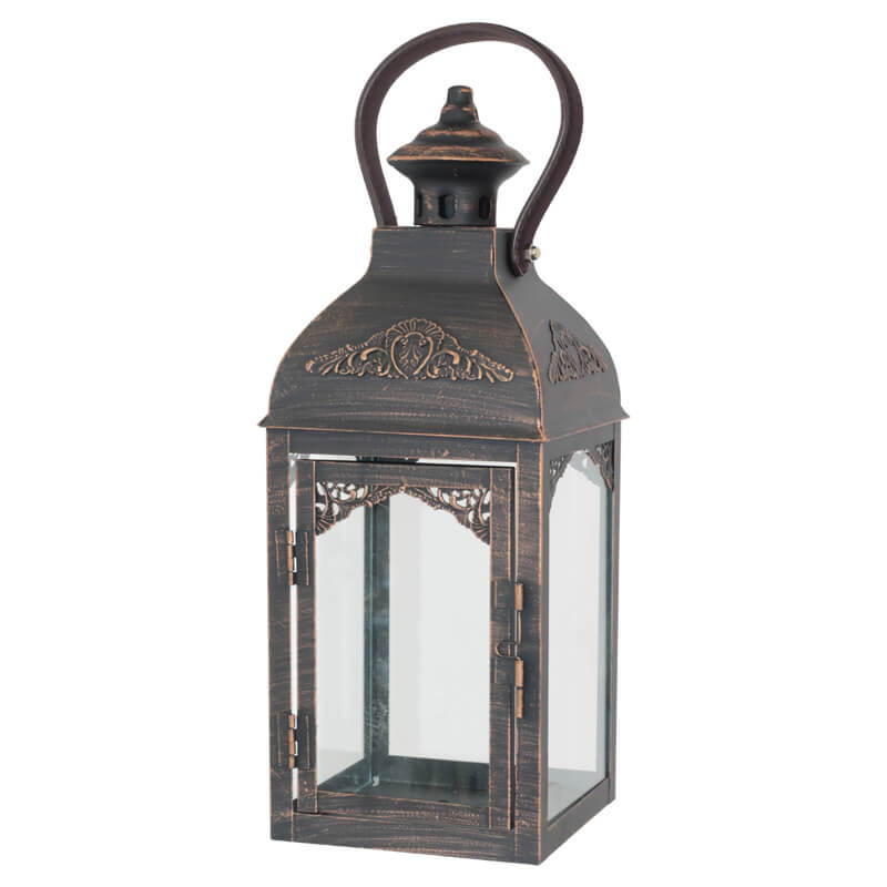 WALNUT ANTIQUE GOLD LANTERN 36CM