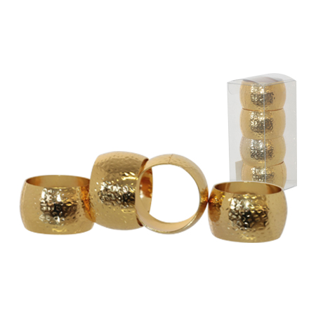 GOLD HAMMERED NAPKIN RING SET/4