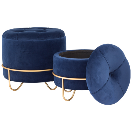 BLUE/GOLD OTTOMAN SET/2 34/43CM