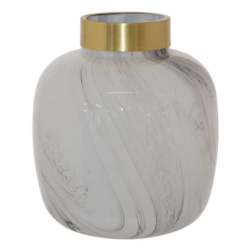 MARBLE VASE GOLD METAL RIM 22CM