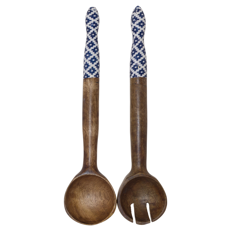 MARLIN BLUE ENAM/WOOD SERVER S/2