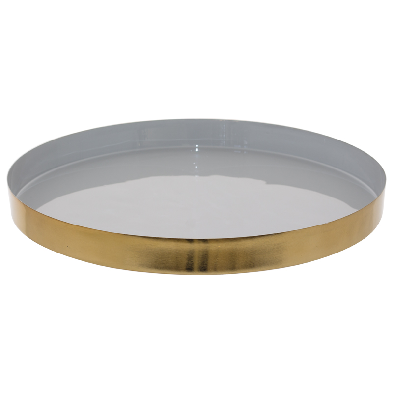 SATIN BRASS GOLD/GREY TRAY 40CM D