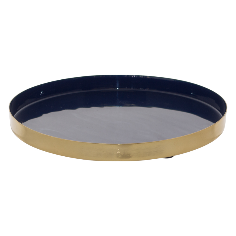 SATIN BRASS GOLD/NAVY TRAY 26CM D