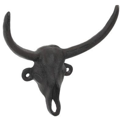 BROWN HOOK BULL SKULL 15X16CM