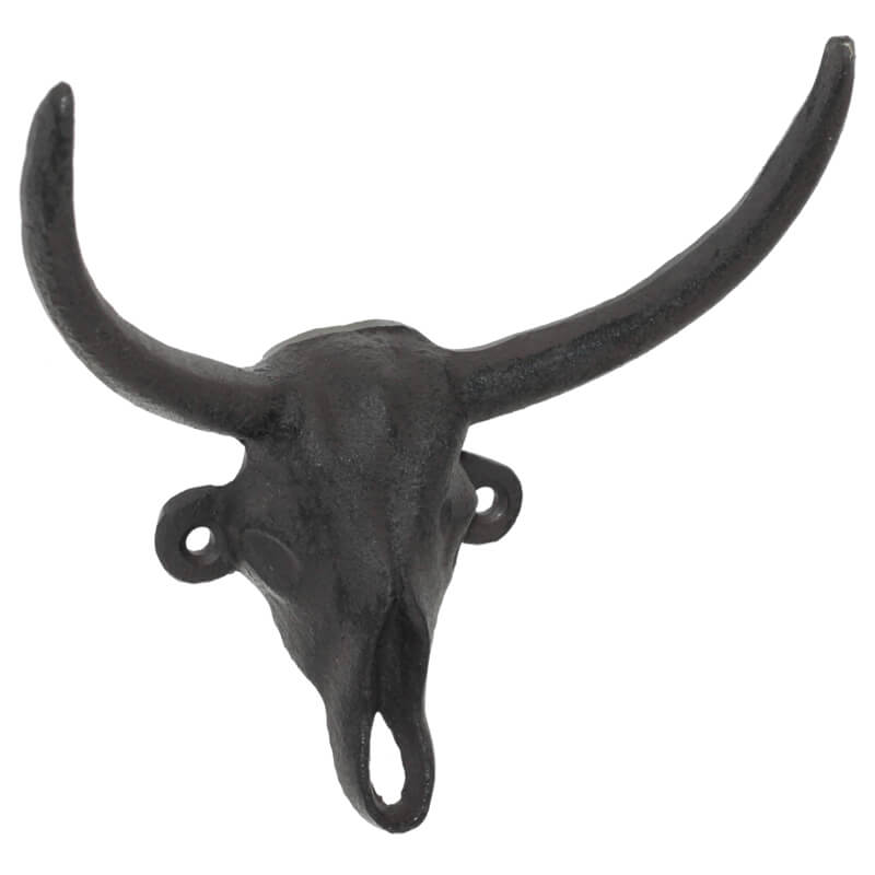 BROWN HOOK BULL SKULL 15X16CM