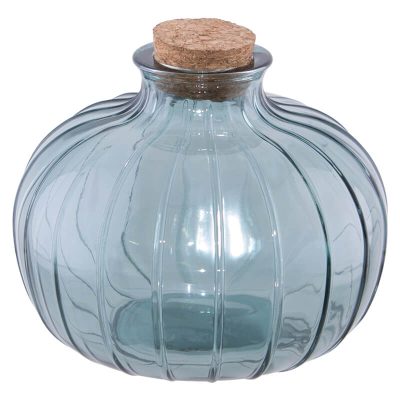 GREEN BELLY RIBBED VASE 8.5CM