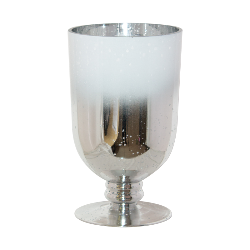 WHITE/MERCURY SILVER VASE 25 CM