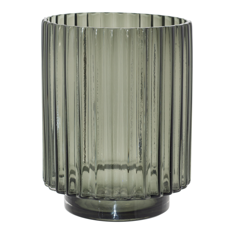 ROWAN SMOKE RIBBED VASE 22X17.5CM