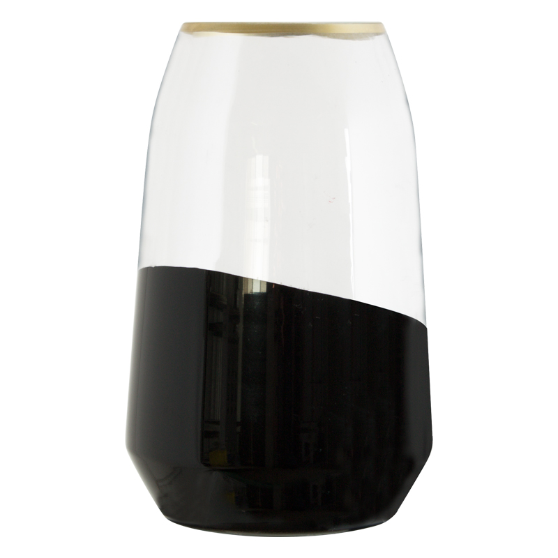 CLEAR/BLACK VASE GOLD RIM 23X14CM