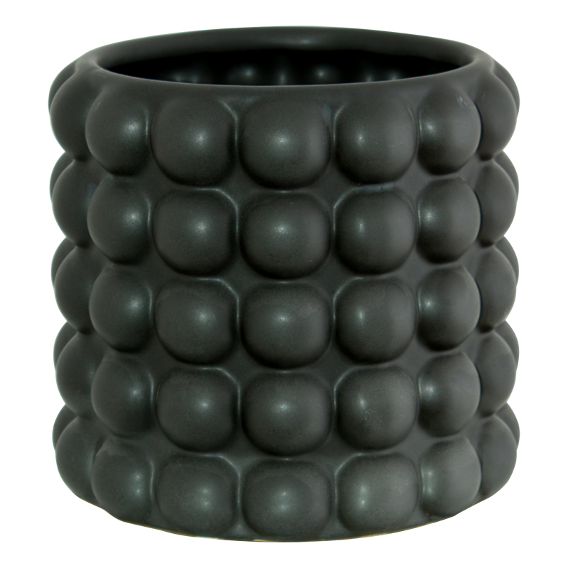 DARK GREY DOTTED POT 15CM