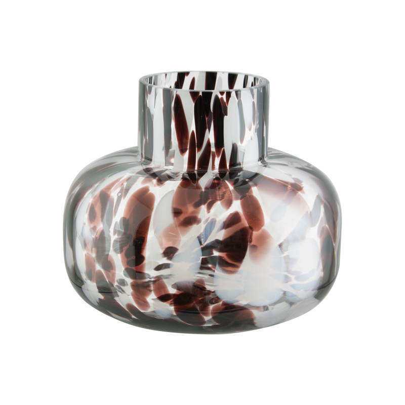 BROWN & WHITE ART GLASS VASE 16CM