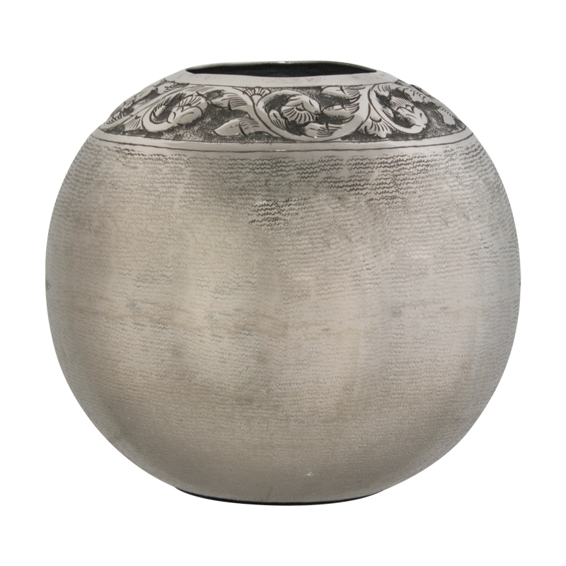 MOROCCAN SILVER BALL VASE 26X23CM
