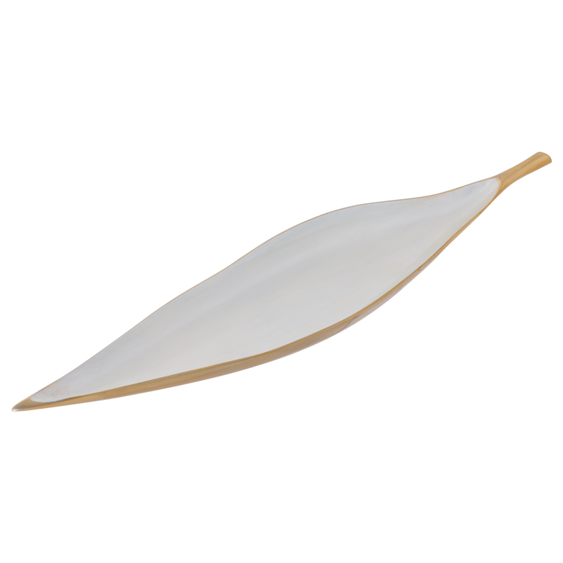 LONG LEAF DECOR TRAY WHITE/GOLD - Image 2