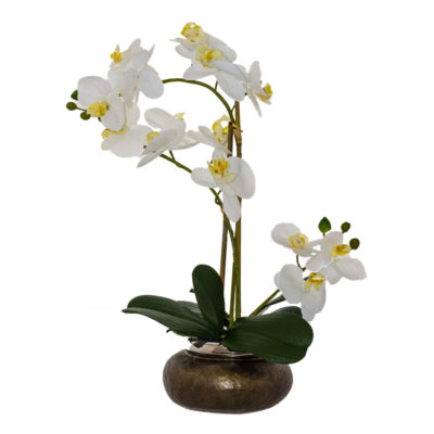 WHITE ORCHID IN BRONZE POT 53CM
