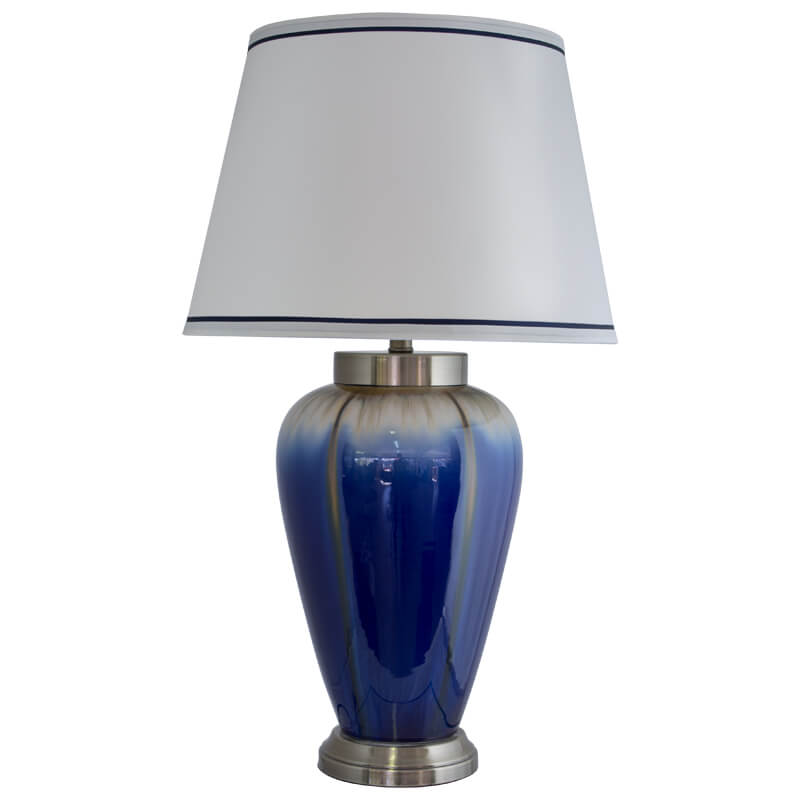 AZURE VASE LAMP/WHITE SHADE 74CM