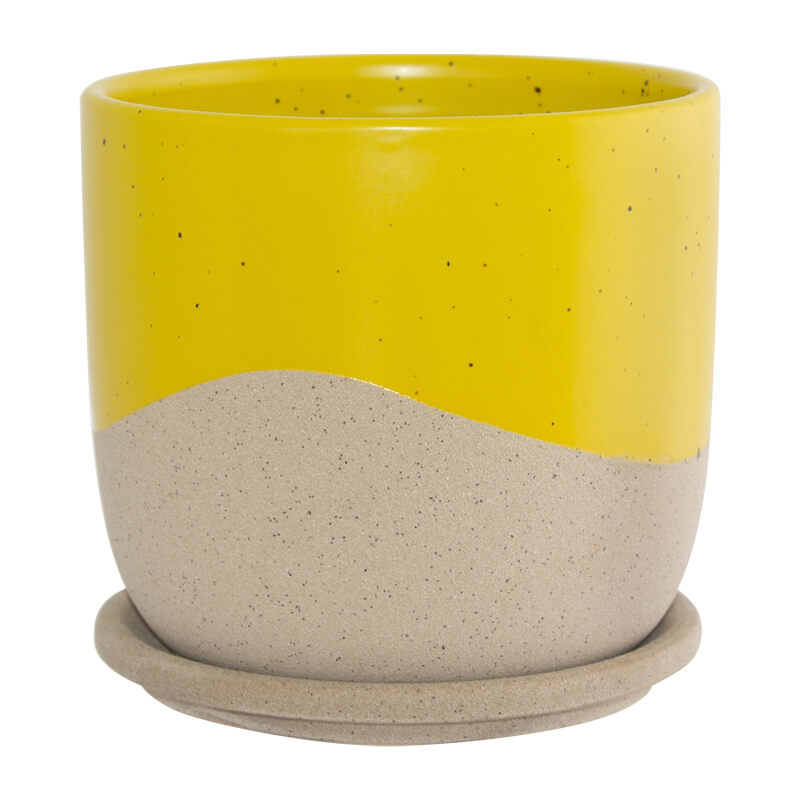 YELLOW/NATURAL POT & BASE 15X15X15CM
