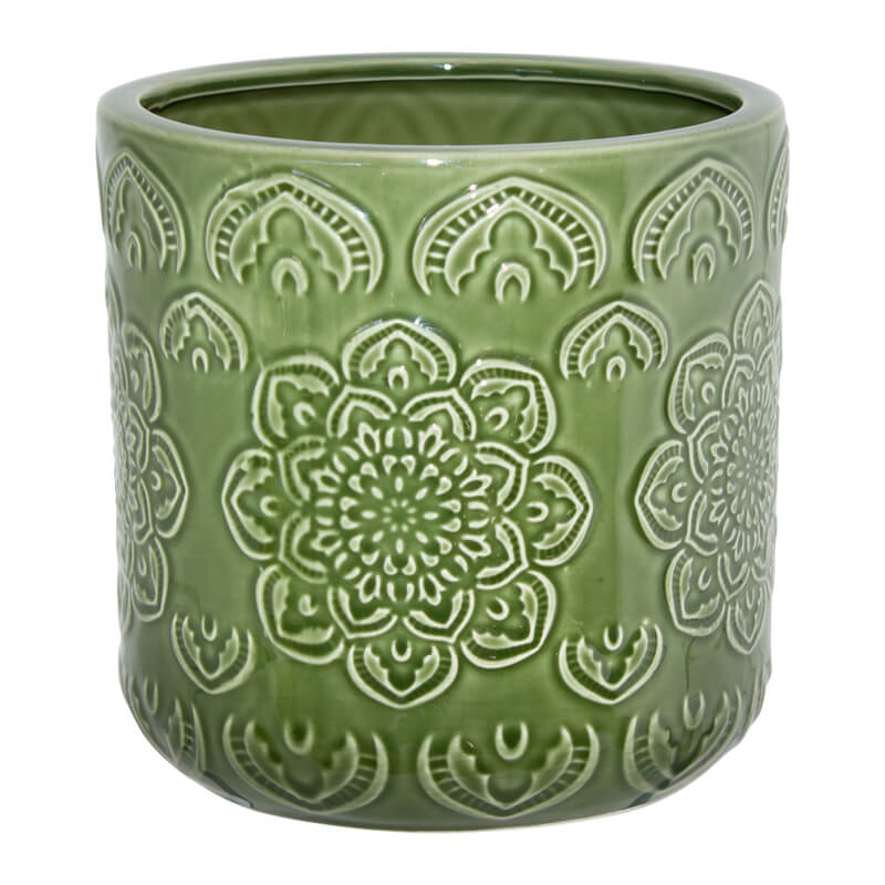 GREEN FLORAL POT 14X14X14CM