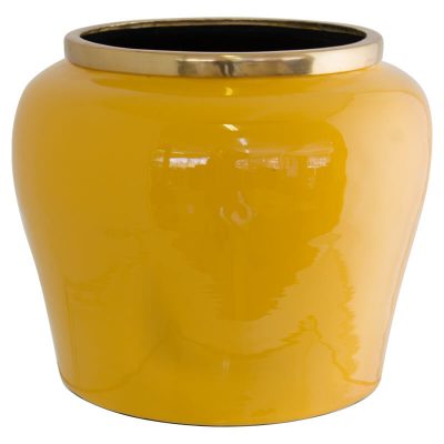 YELLOW JAR VASE GOLD RIM 31X25CM