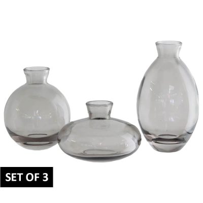 BUD VASE GREY SET/3 12CM/9CM/6CM
