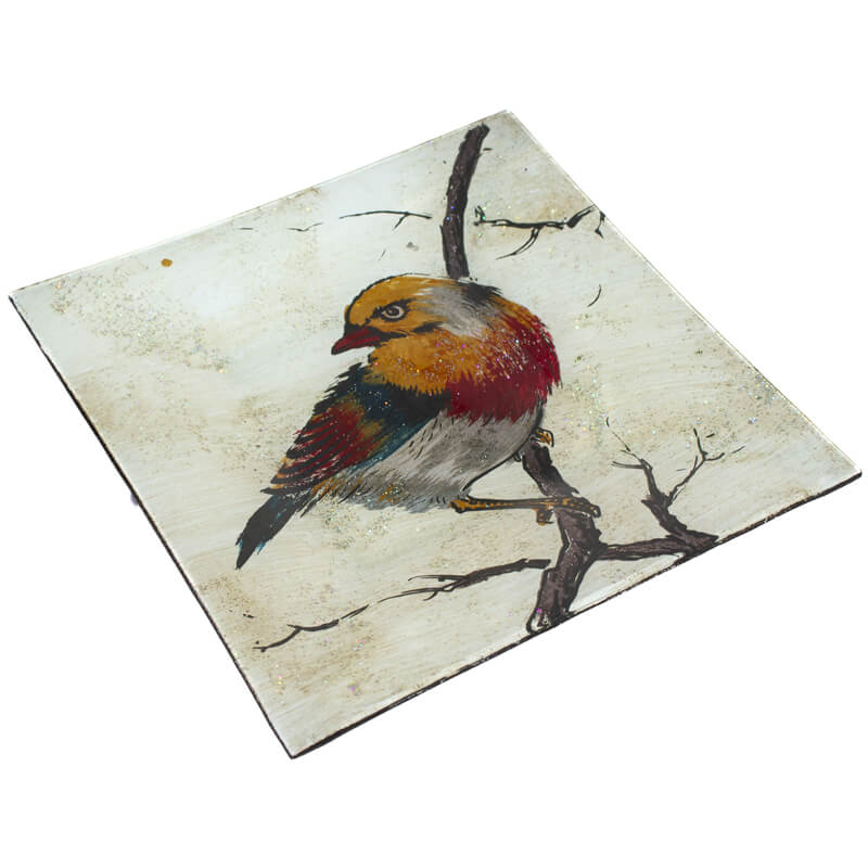 BIRD ON BRANCH SQ PLATE 19X19CM - Image 2