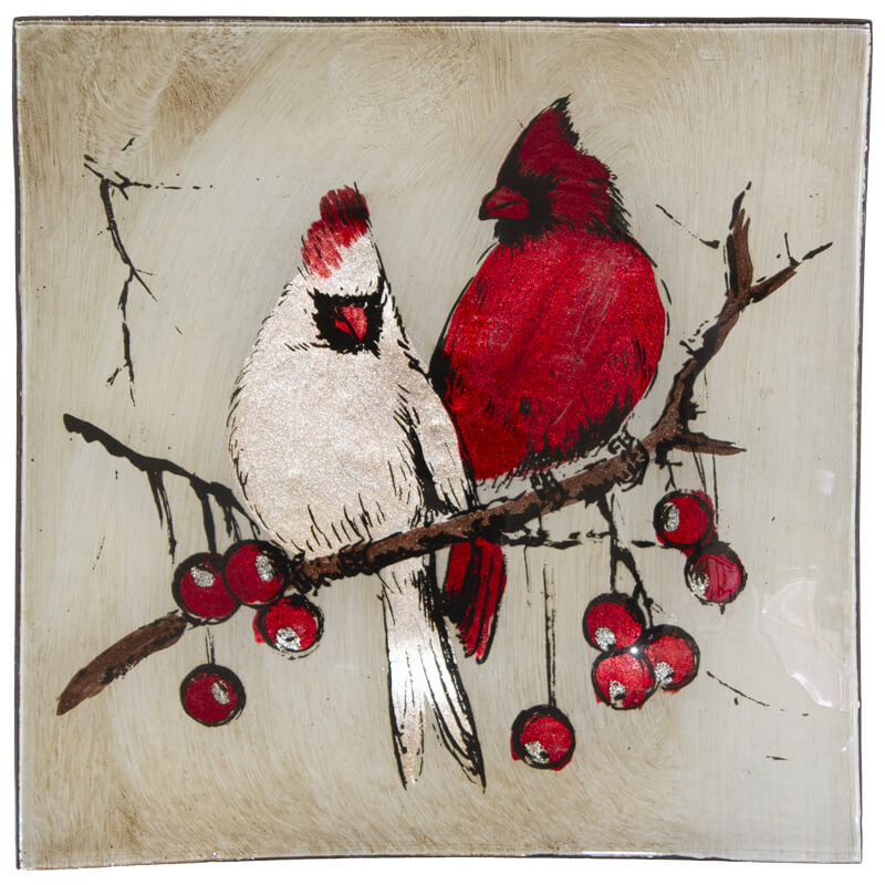 CARDINAL PAIR SQ PLATE 19X19CM