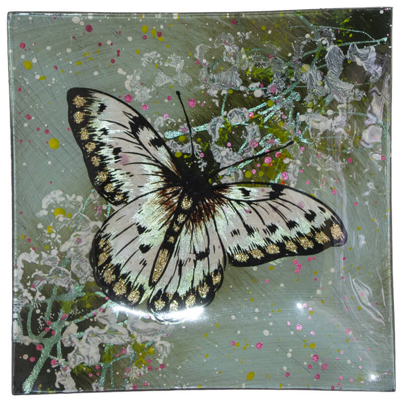 BUTTERFLY GOLD/CREAM SQ PLATE 19