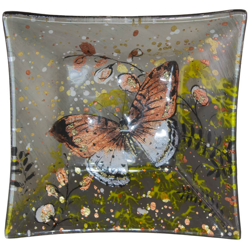 BUTTERFLY RED SQUARE PLATE 15X15C