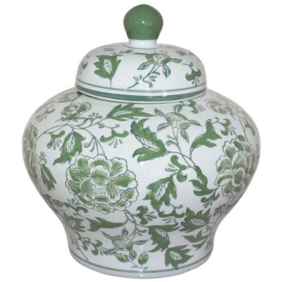 FLEUR GREEN GINGER JAR/LID 25CM