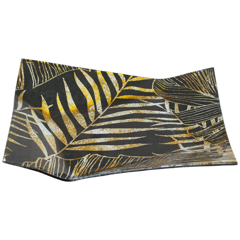 GOLD/BLACK LEAF PLATE 25X17CM - Image 2