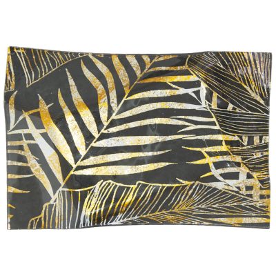 GOLD/BLACK LEAF PLATE 25X17CM