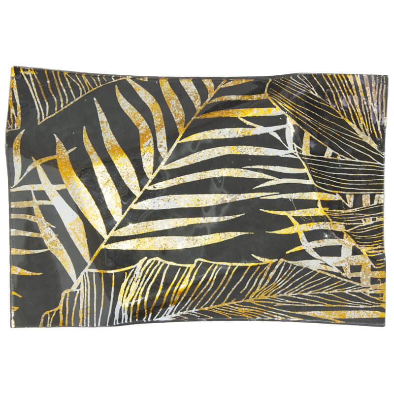 GOLD/BLACK LEAF PLATE 25X17CM
