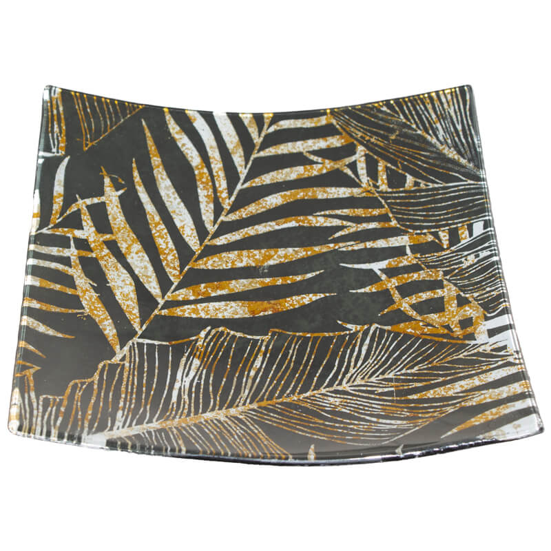 GOLD/BLACK LEAF PLATE 19X19CM - Image 2