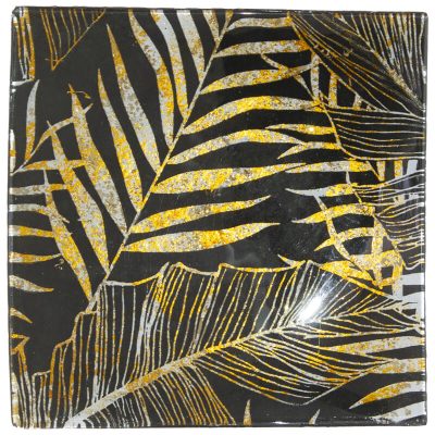 GOLD/BLACK LEAF PLATE 19X19CM