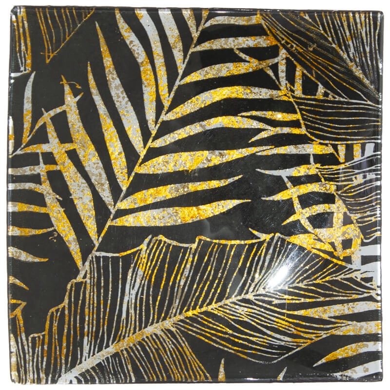 GOLD/BLACK LEAF PLATE 19X19CM