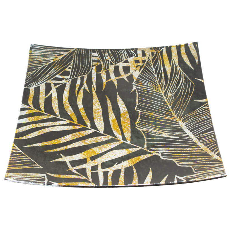 GOLD/BLACK LEAF PLATE 24X24CM - Image 2
