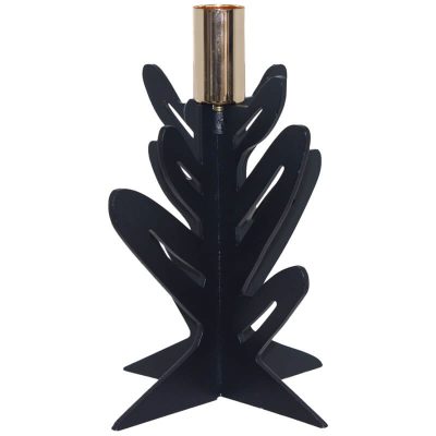 BLACK/GOLD FERN CANDLE HOLDER 17C
