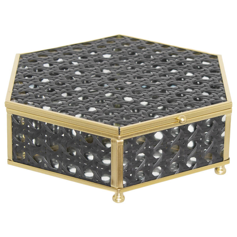 BLACK/GOLD HEXAGON BOX 18X16X6CM - Image 2