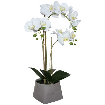 WHITE ORCHID IN BEIGE POT 58CM