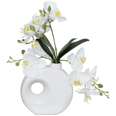 WHITE ORCHID IN WHITE VASE 41CM