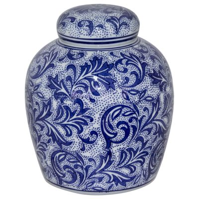 BLUE BROCADE JAR 20X16CM