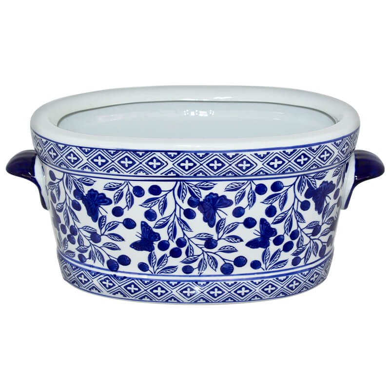 BLUE OLIVE OVAL PLANTER 36X20X16C